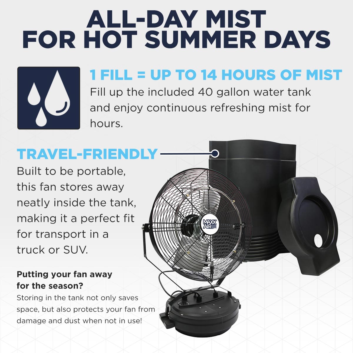 Maxx Air 3-Speed Misting Fan with 40 Gal. Tank, Industrial Cooling Fan
