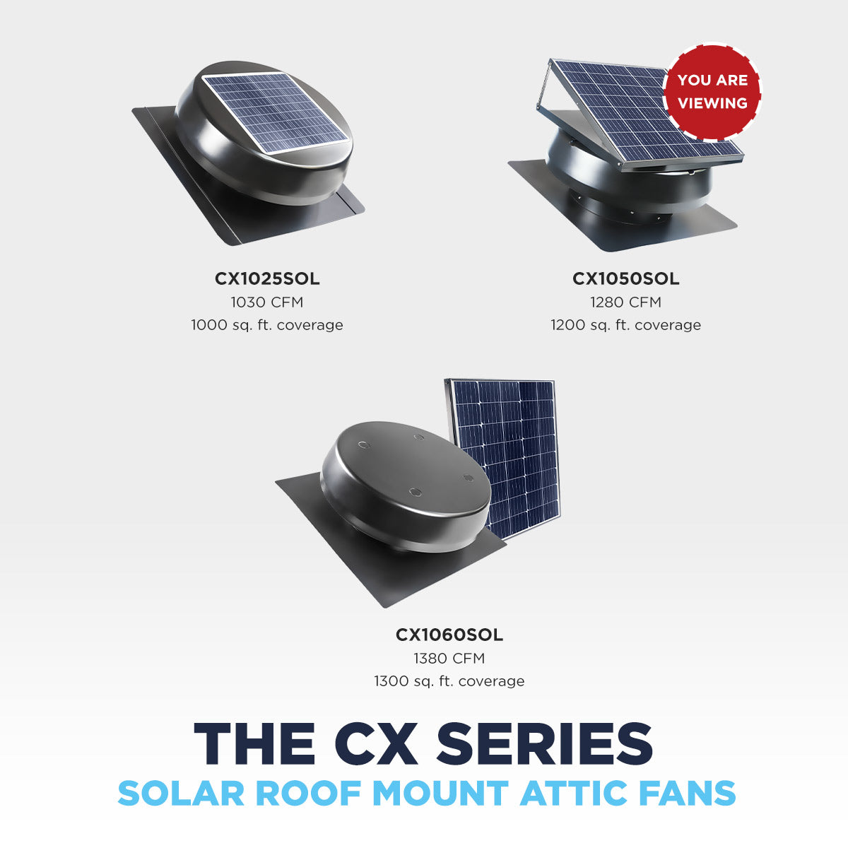 1,280 CFM Steel Solar Powered Roof Mount Attic Ventilator with Adjustable Mounted 50W Solar Panel