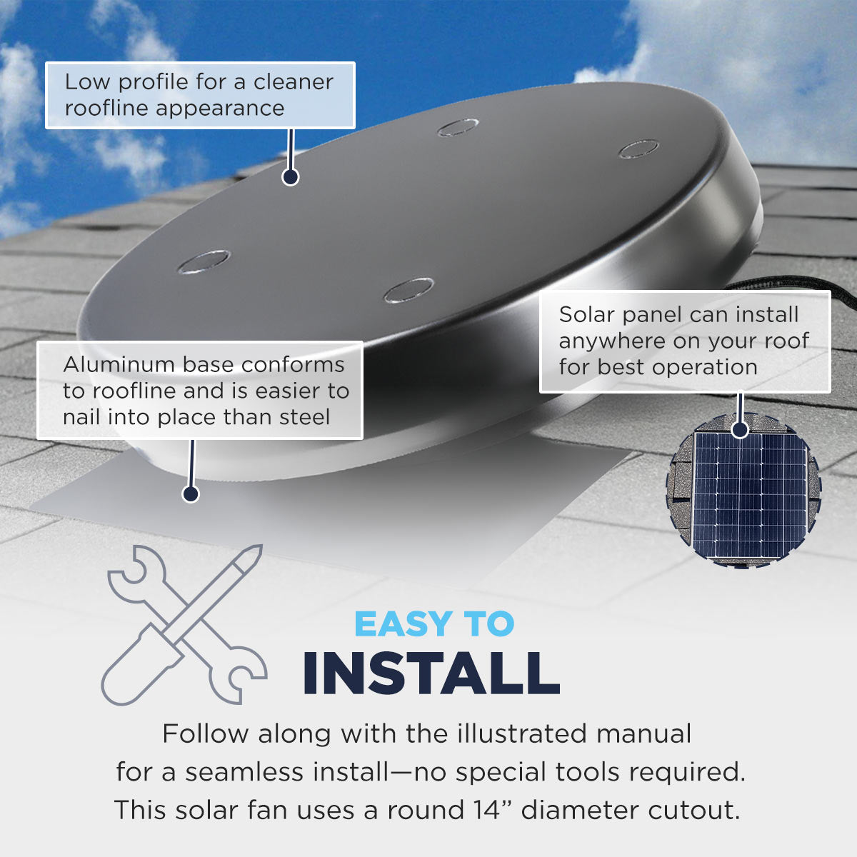 1,380 CFM Steel Solar Powered Roof Mount Attic Ventilator with Adjustable 60-Watt Solar Panel